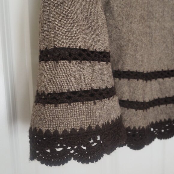 Talbots Brown and Gray Wool Blend Skirt with Crocheted Lace Hem Lined Size 6 - Picture 4 of 15